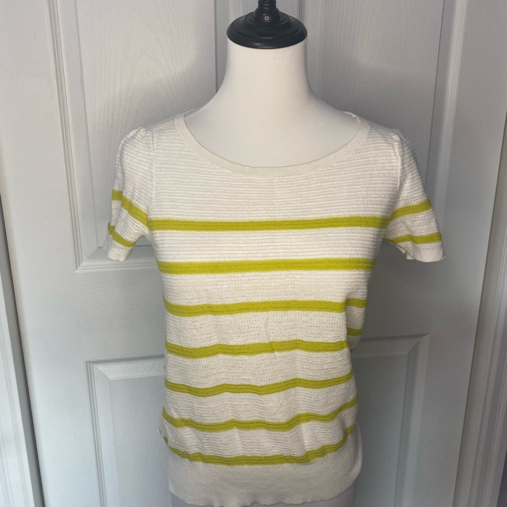 LOFT knit top - white with green stripes